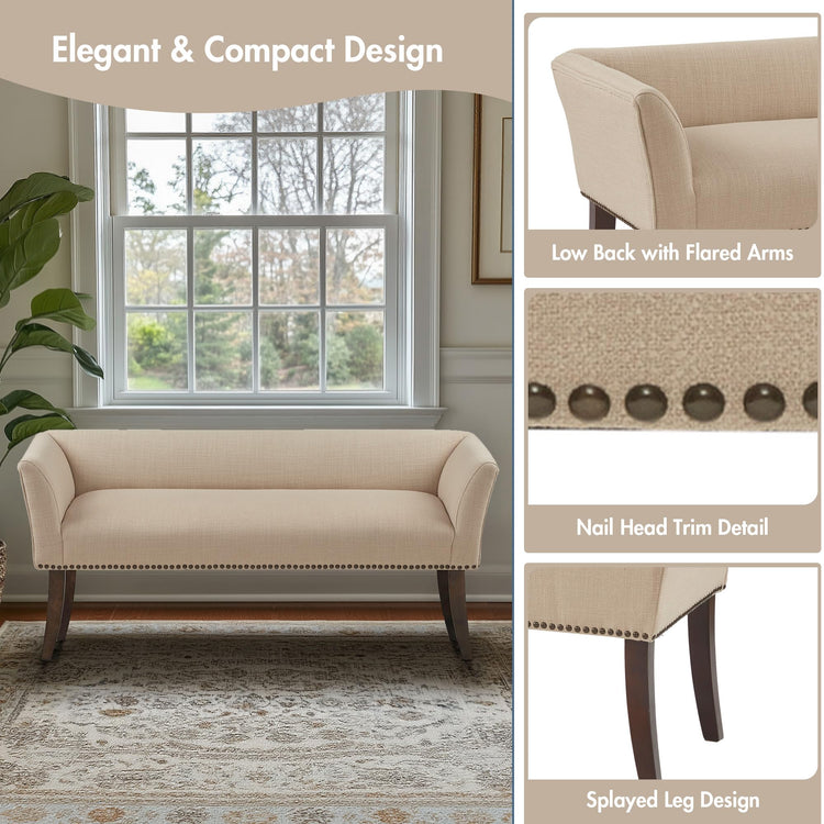 Accent Bench Upholstered with Nailhead Trim