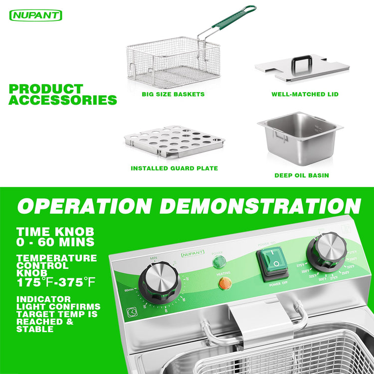 20L 21.2QT Commercial Deep Fryer with Timer Dual Tank Electric Countertop Fryer with Double Baskets and Lids