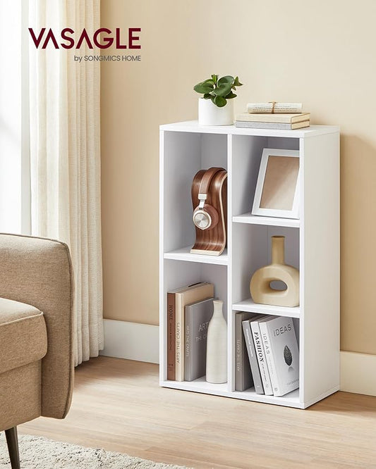 VASAGLE Set of 2 Bookcases, Bookshelves, 5 Compartments, Freestanding Shelves and Cube Organizers, Display Shelves for Small Spaces, for Living Room, Bedroom, and Home Office, Cloud White ULBC25WT-2