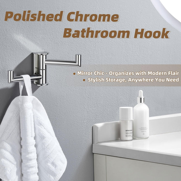 Polished Chrome Swivel Towel Hook with 2 Rotating Arm