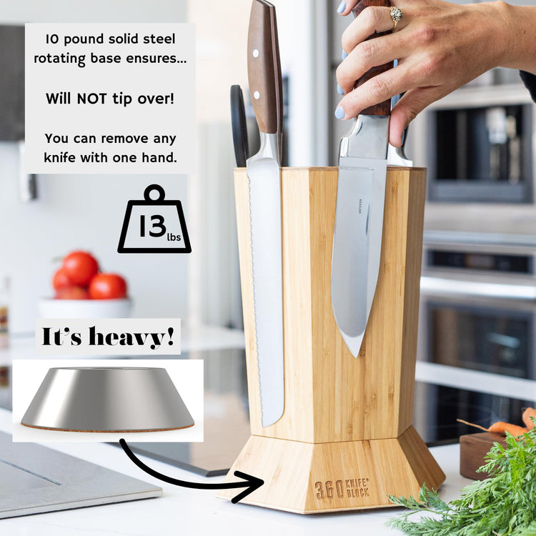 Black) ROTATING magnetic knife block - capacity for 12+ knives -handmade in Washington