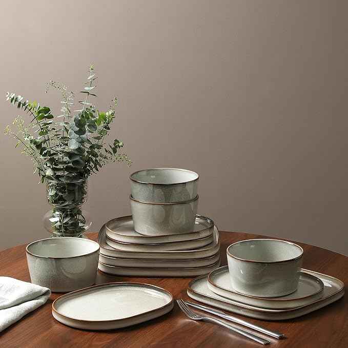Stone Lain Cairo 24-Piece Dinnerware Set Stoneware, Plates and Bowls Set, Microwave and Dishwasher Safe, Includes Dinner and Salad Plates, Cereal Bowls, Dishes for 8, Grey