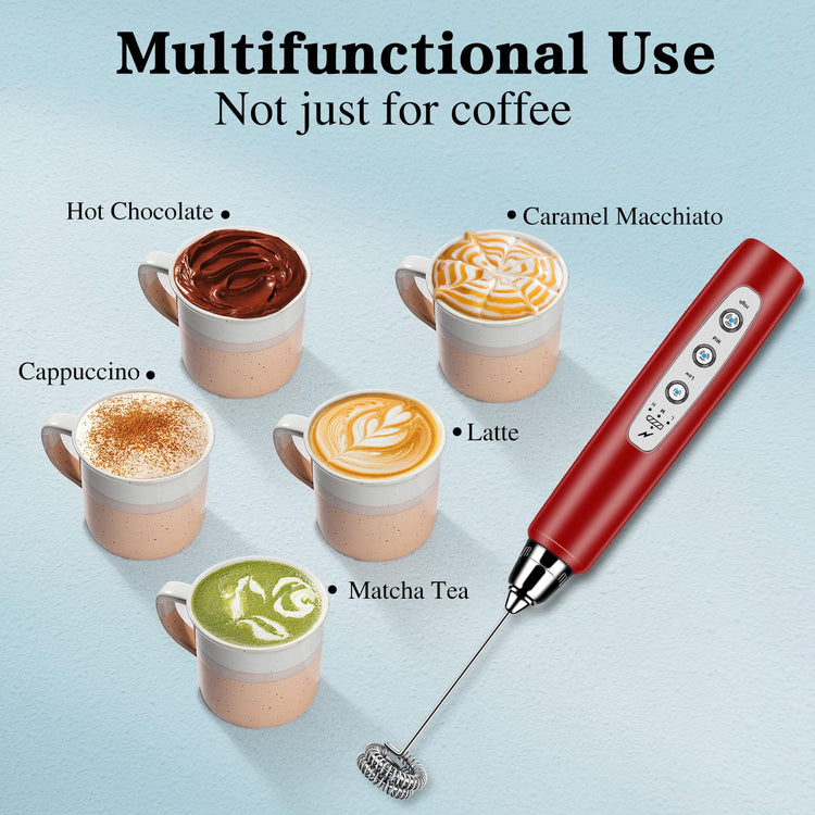 Milk Frother Wand Rechargeable Handheld Whisk Coffee 3 Speed Adjustable