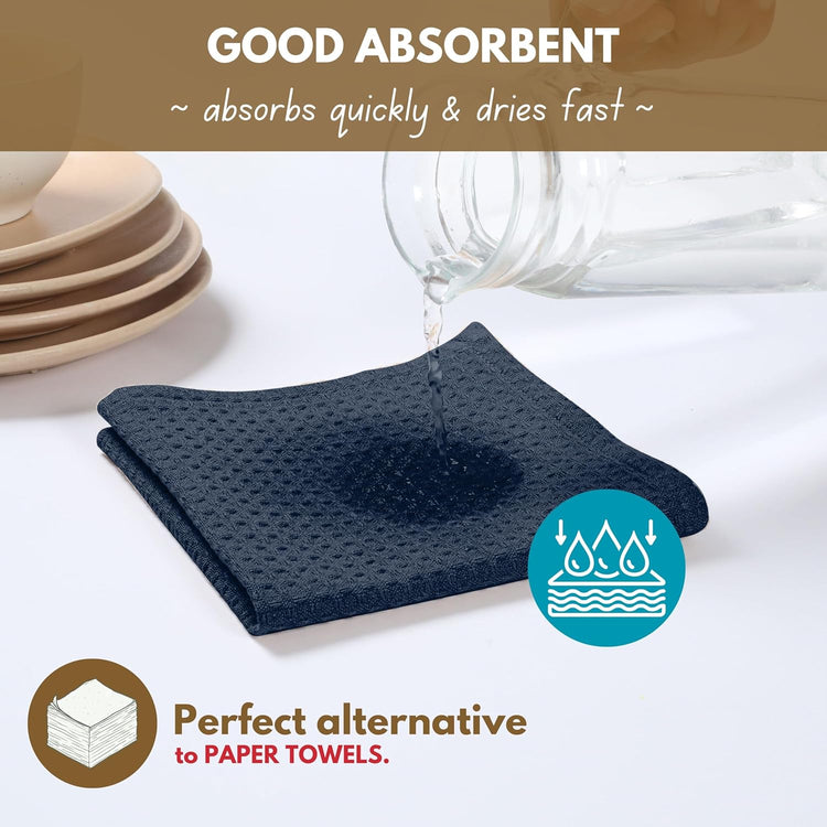 Native Fab Cotton Kitchen Towel with Hanging Loop 16x26 inches, 12-Pack, Waffle Weave Kitchen Towels for Cleaning Drying, Washcloths Soft & Absorbent Cloth Rags, Bar Towel, Dish Cloth, Navy - Nestoria