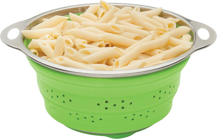 HIC Kitchen Collapsible Colander, Silicone and 18/8 Stainless Steel, 3-Quart