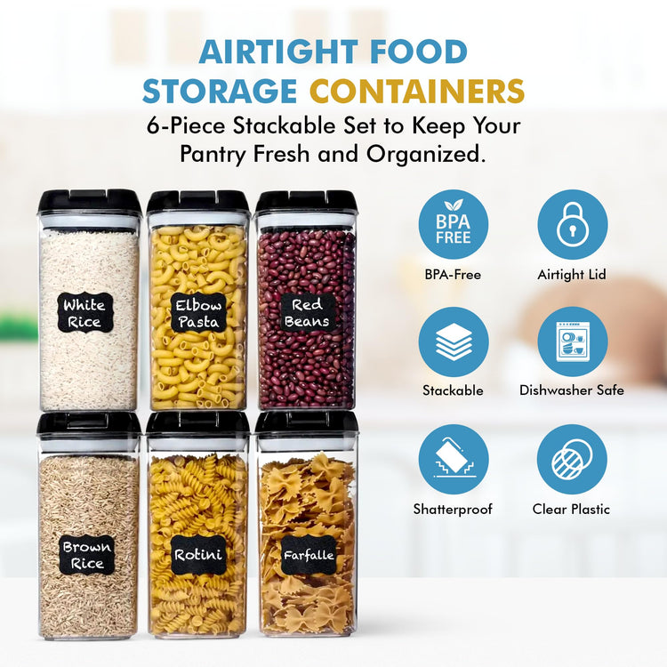 6 PC 1.2L Airtight Food Storage Containers with Lids BPA Free Plastic (6 Count)