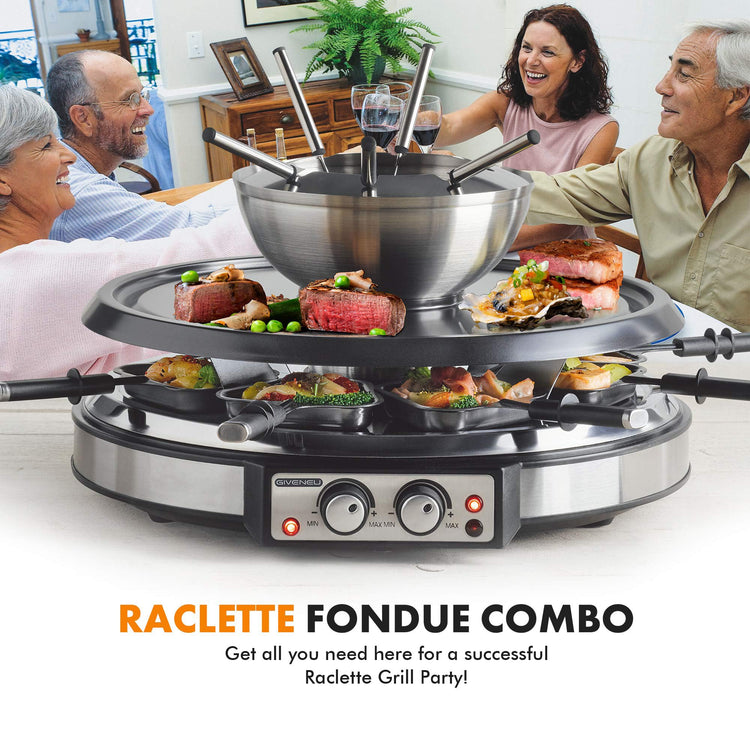 2-in-1 Fondue Pot & Raclette Grill Set, 8 Person, 1500W, 600ml