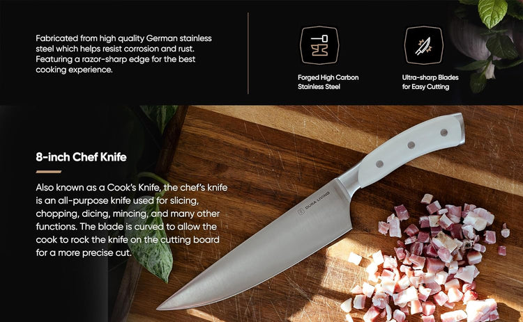 3-Piece Kitchen Knife Set – Ultra-Sharp German Stainless Steel, 8” Chef, 5” Utility, and 3.5” Paring Knives with Ergonomic Handles, Multipurpose Kitchen Knife Set, Clear