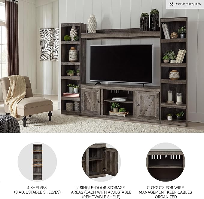 Signature Design by Ashley Wynnlow Farmhouse 4-Piece Entertainment Center for TVs up to 69", Gray