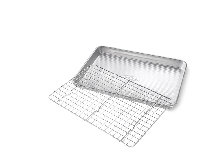 Bakeware Quarter Sheet Baking Pan and Bakeable Nonstick Cooling Rack Set