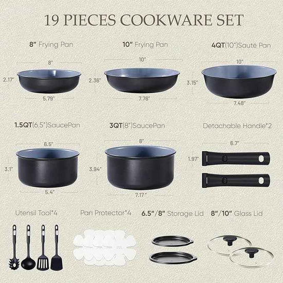 CAROTE 19PCS Ceramic Cookware Sets, Black and Gray, Pots and Pans Set Non Stick Non Toxic, Induction Cookware, Kitchen Cookware Sets, Pots Set for Healthy Cooking