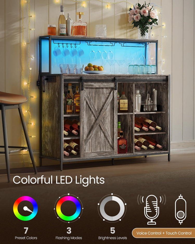 Coffee Bar Buffet Cabinet with LED Light and Power Outlet