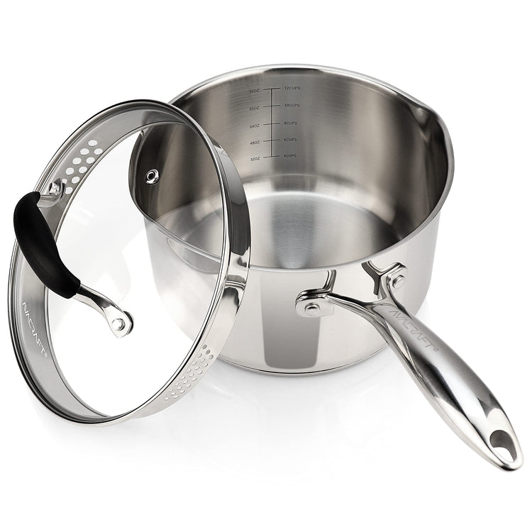 3.5 Quart Stainless Steel Saucepan with Glass Strainer Lid