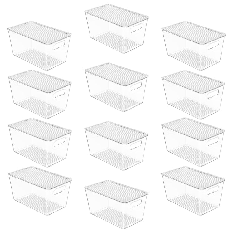 12 Pack Clear Stackable Storage Bins with Lids and Handles (12 Count)