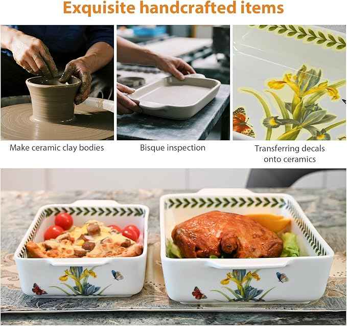 ACMLIFE Ceramic Casserole Dish Set, Ceramic Baking Dish for Oven, Casserole Dish Bakeware Set, Casserole Dishes for Oven, Lasagna Pan, Large Baking Dishes with Handles, Microwave, Dishwasher Safe, Gift Packaging Floral 2 Pcs Set(13"x8"+10.3"x6.3") (Iris)