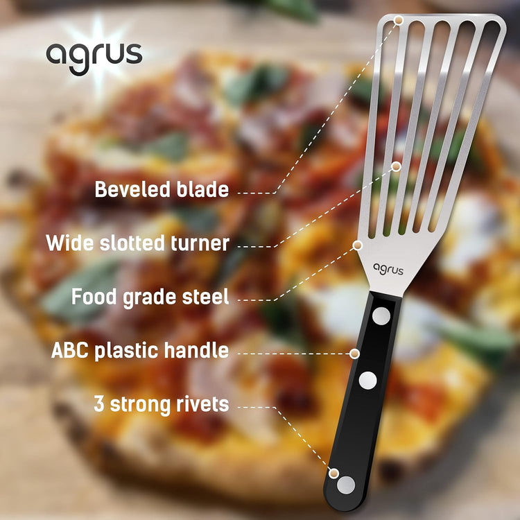 Fish Spatula Stainless Steel, Size 11 inch, Blade 6.5 inch, Plastic Handle, Flexible Metal, Angled Slotted Turner
