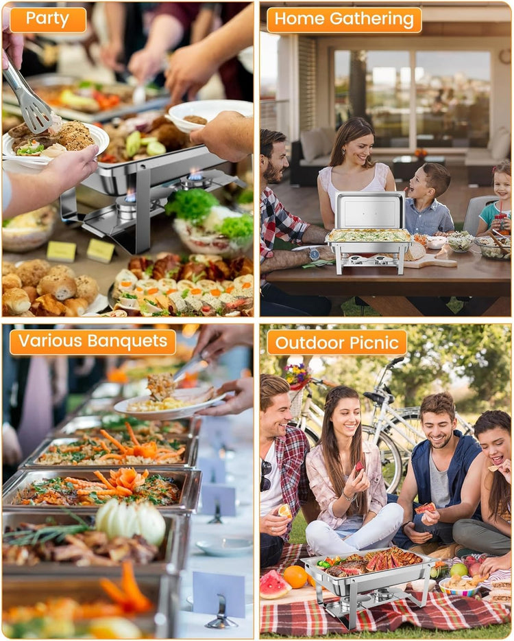 GarveeHome Chafing Dish Buffet Set 6 Pack, 8 QT Food Servers and Warmers Stainless Steel Chafer with Water Pan for Weddings, Parties, Banquets, and Catering