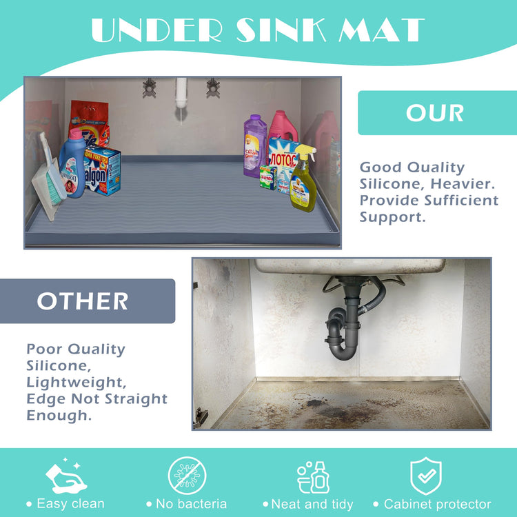 Waterproof Silicone Under Sink Mat 34'' x 19'' Shelf Liner for Kitchen and Bathroom