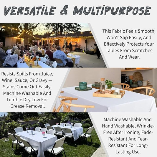 12 Pack White Table Cloth Rectangle Table Cloths for 6 Foot Rectangle Tables 60 X 102 Inch Washable Polyester Table Covers, Reusable & Wrinkle Resistant for Weddings, Parties, Events, and Everyday Use