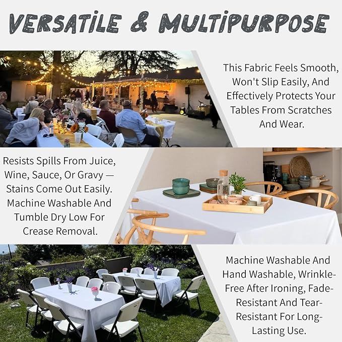 12 Pack White Table Cloth Rectangle Table Cloths for 6 Foot Rectangle Tables 60 X 102 Inch Washable Polyester Table Covers, Reusable & Wrinkle Resistant for Weddings, Parties, Events, and Everyday Use