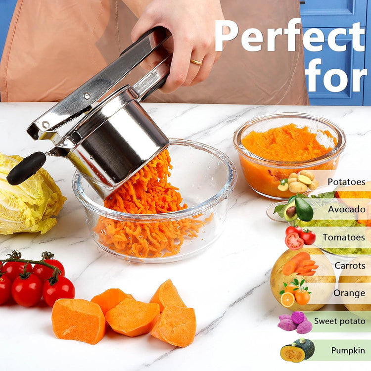KAYCROWN Potato Ricer, Heavy Duty Stainless Steel Potato Masher and Ricer for Mashed Potatoes Tool, Lemon Squeezer