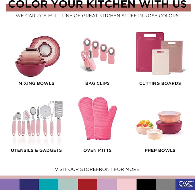 COOK WITH COLOR Kitchen Gadget Set Copper Plated Stainless Steel Utensils with Soft Touch Handles, Copper Pink, 10 Pieces