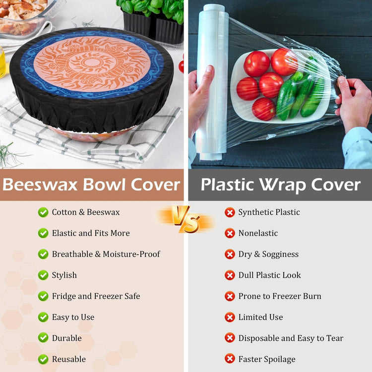 5Pcs Reusable Beeswax Elastic Bowl Covers for Bread Proofing and Food Cover (5 Count)