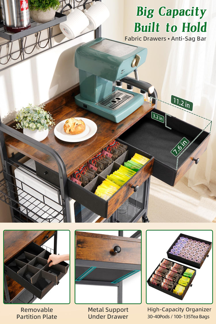 Rolling Coffee Bar Cart for Small Spaces