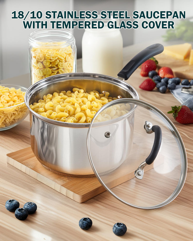 Professional 3 Quart Stainless Steel Saucepan with Lid
