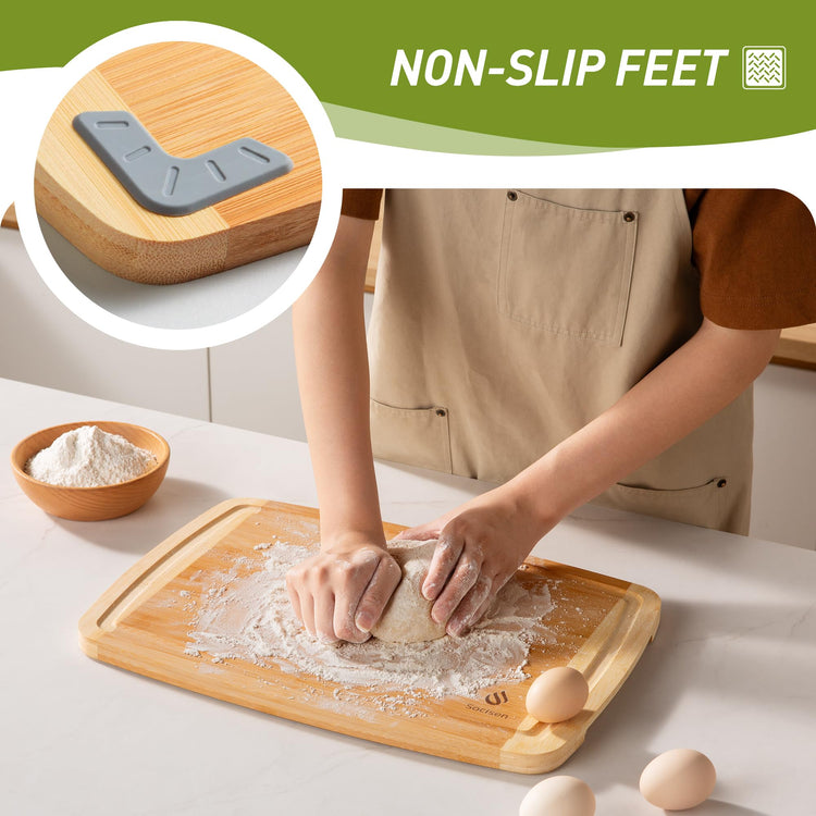 Bamboo Cutting Board Set Non Slip Feet Over Sink Tablas Para Picar Cocina Tabua Madeira Corte Carne Bambu Alimentos Cortar Madera Juego Regalos Cumpleaños Navidad Mujer Mama Abuela Hombre Papa (3 Count)
