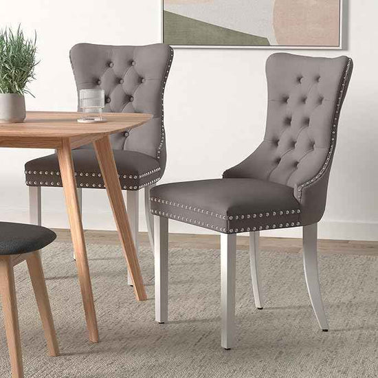 Dining Room Chairs Set of 4, Velvet Upholstered Dining Chairs with Back Ring Pull Trim and Sliver Stainless Steel Legs,Modern Dining Chair Perfect for Dining Room,Kitchen(Grey)