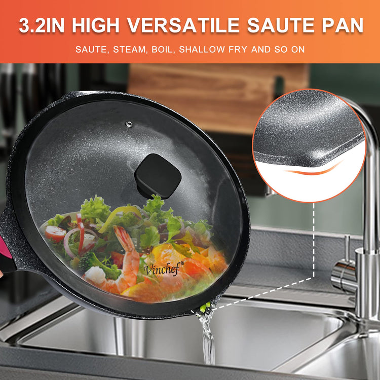 11 Inch 5QT Durable Deep Nonstick Skillet with Lid