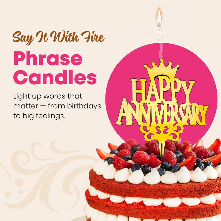 Happy Anniversary Reusable Gold Romantic Cake Candle