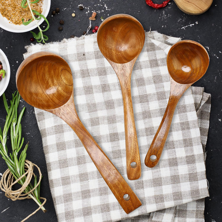 3Pcs Wooden Ladles Serving Spoon Non Toxic Soup Ladle Wood Cooking Spoons (3 Count)