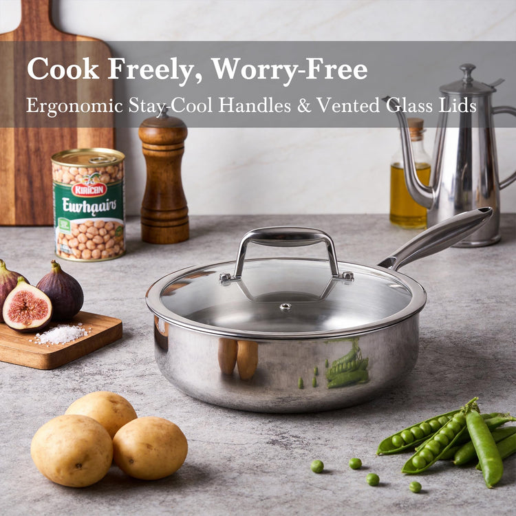 Stainless Steel Cookware Set Pots And Pans Set with Steamer Basket