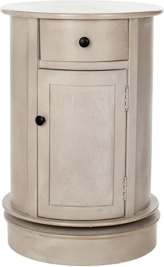 SAFAVIEH Home Collection – Tabitha Grey Round Swivel Storage End Table, Farmhouse Accent Table with Drawer & Cabinet, Fully Assembled (AMH5712A)