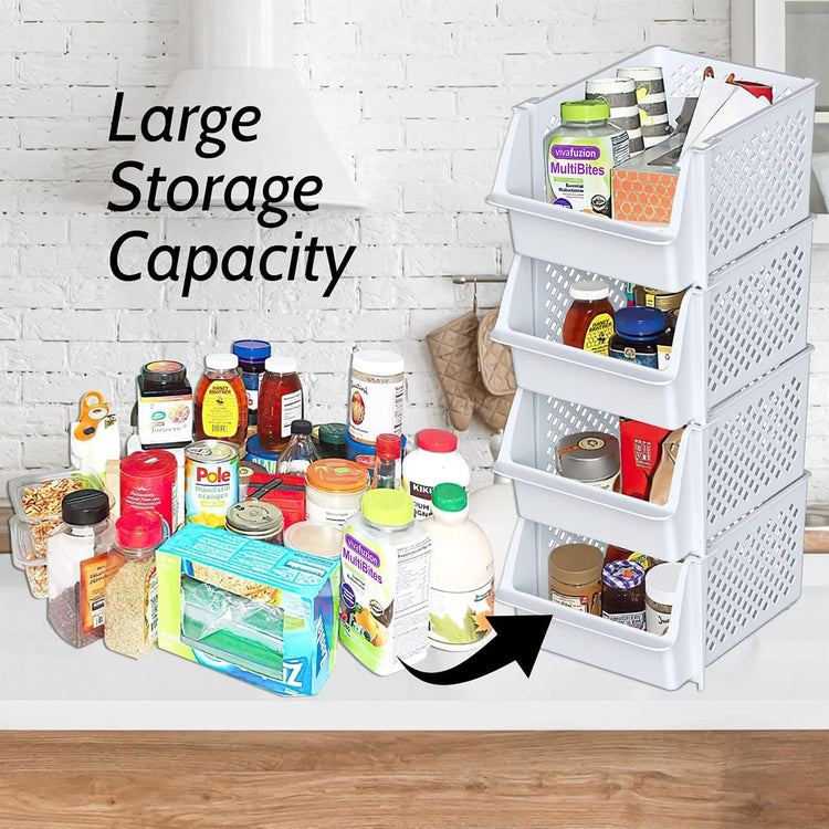 Stackable Storage Bins Open Front for Pantry Storage (4 Count)