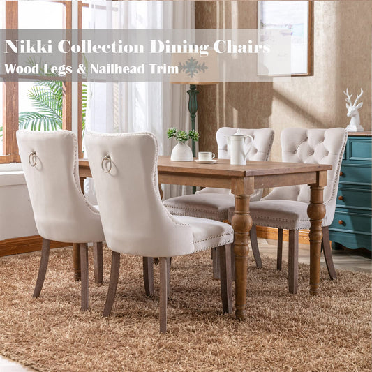 Beige Velvet Dining Chairs Set of 4 (4 Count)