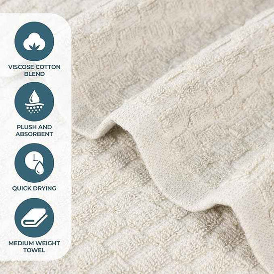 Superior Juno Viscose Cotton Blend Medium Weight Towels, for Bathroom, Shower, Spa, Plush, Quick Dry, Ultra-Soft Towels, Bath Essentials, Border Detail, 12 Piece Assorted Towel Set, Beige