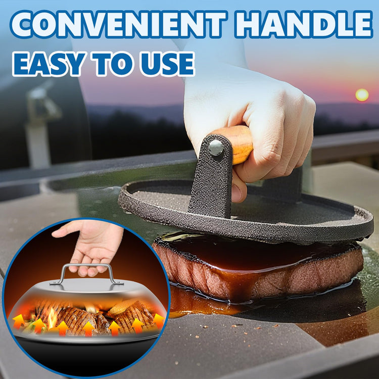 Round Griddle Basting Cover Dome&Cast Iron Burger Press for Flat Top Grills
