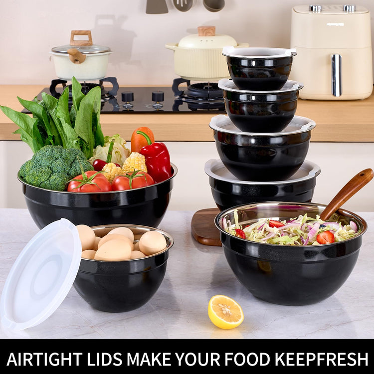 Black Mixing Bowls with Lids Set of 7