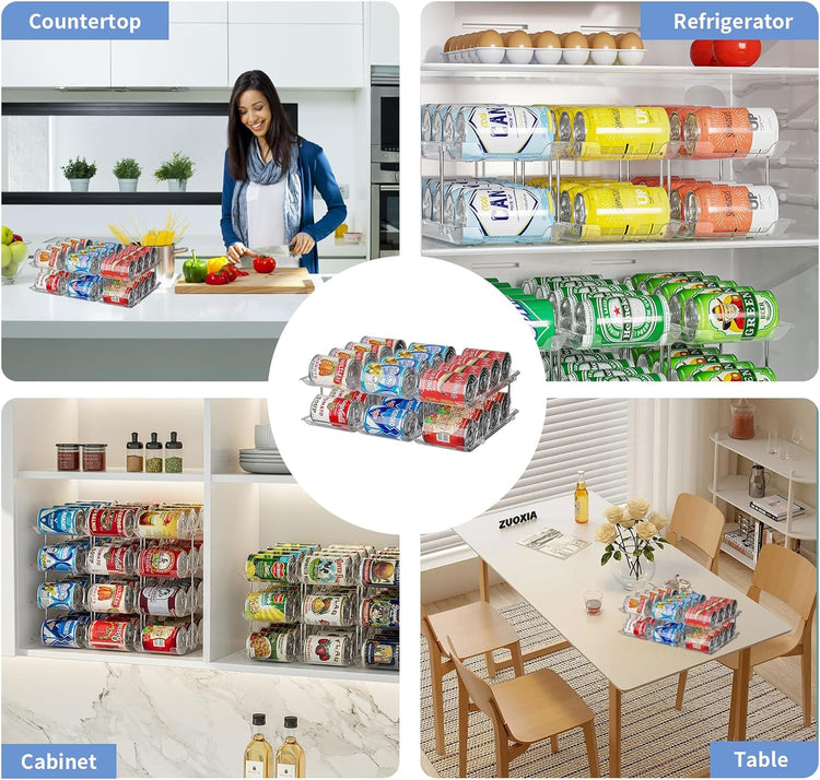 Can Organizer for Pantry Free Combination Can Dispenser,Clear 2 Pack 2 Tier Storage Rack for 48 Cans Suitable for Cabinet Pantry Fridge Countertop (3 * 2)