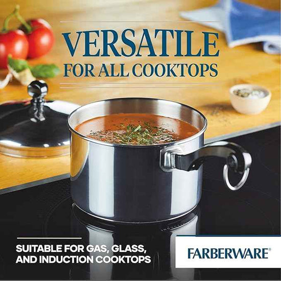 Farberware Classic Stainless Steel 2-Quart Mirror Satin Covered Saucepan, Silver