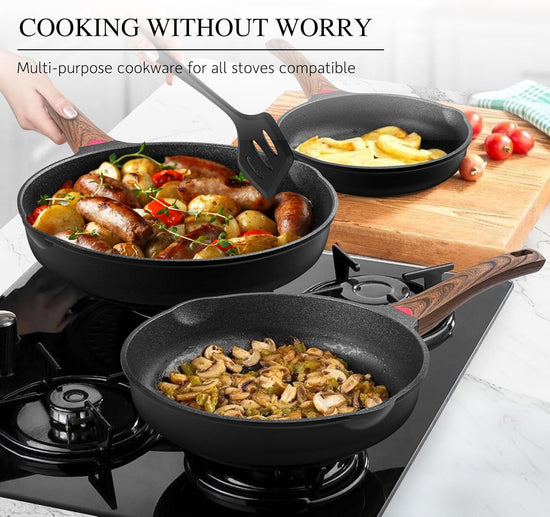 Vinchef 11" Non Stick Frying Pans, Skillet with Lid Used for All Stoves, Induction Non Toxic Cookware, Cooking Pans Nonstick Capable of Kitchen - Nestoria
