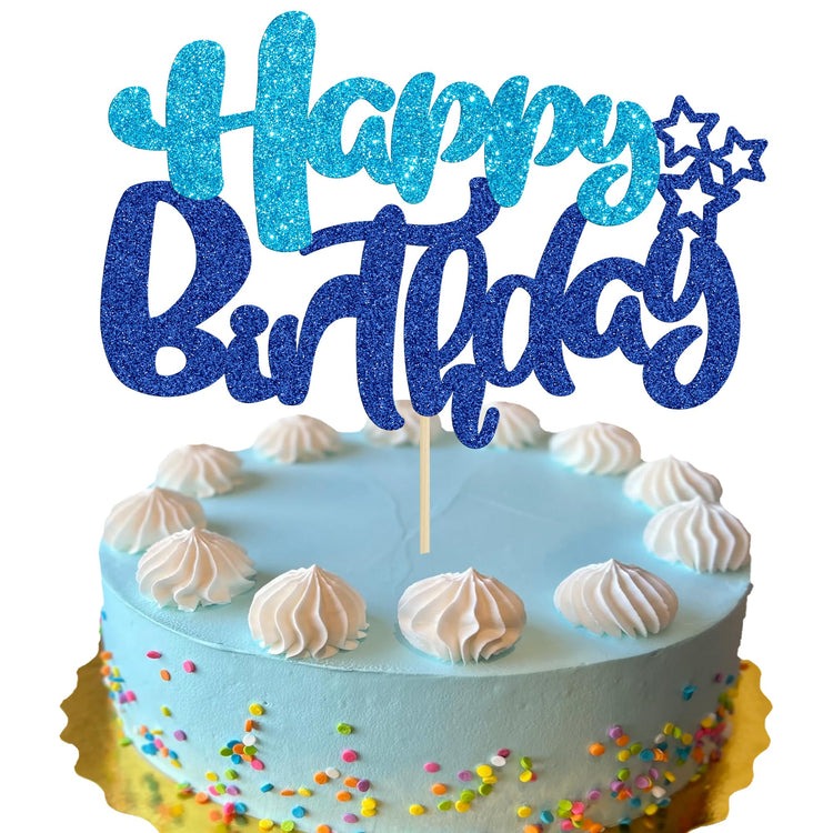 1Pcs Happy Birthday Cake Topper Glitter Cake Pick for Celebrating Anniversary Theme Party Cake Decorations Supplies Blue