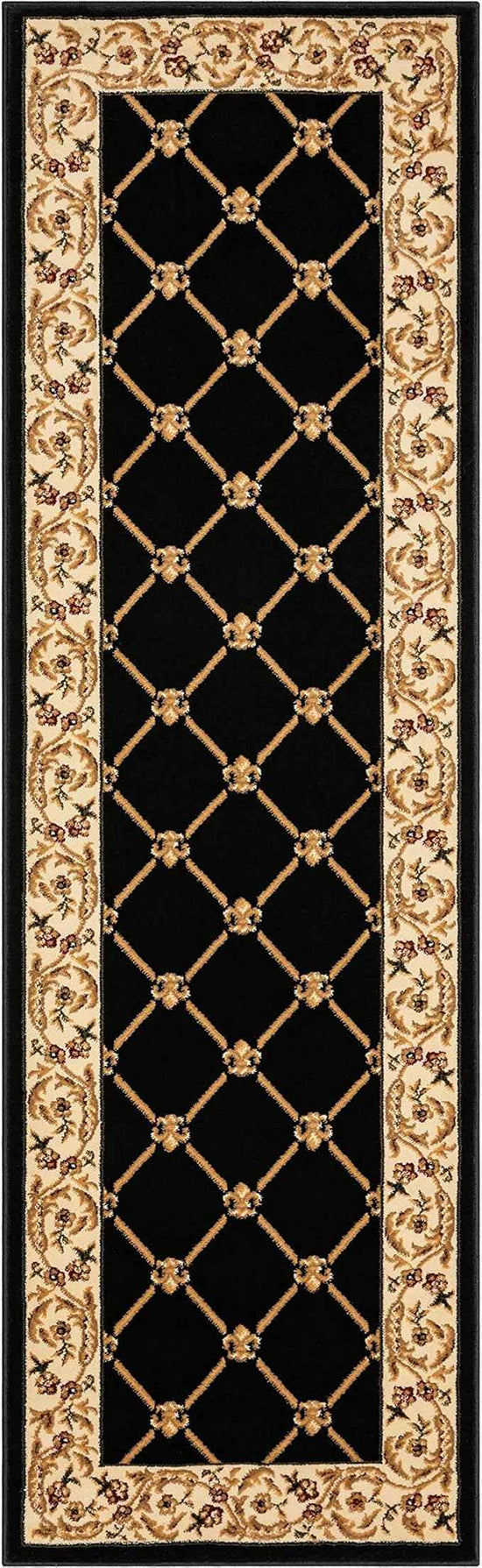 Patrician Trellis Black French European Formal Traditional 3x12 (2'7" x 12') Runner Rug Stain/Fade Resistant Contemporary Floral Thick Soft Plush Hallway Entryway Living Dining Room Area Rug