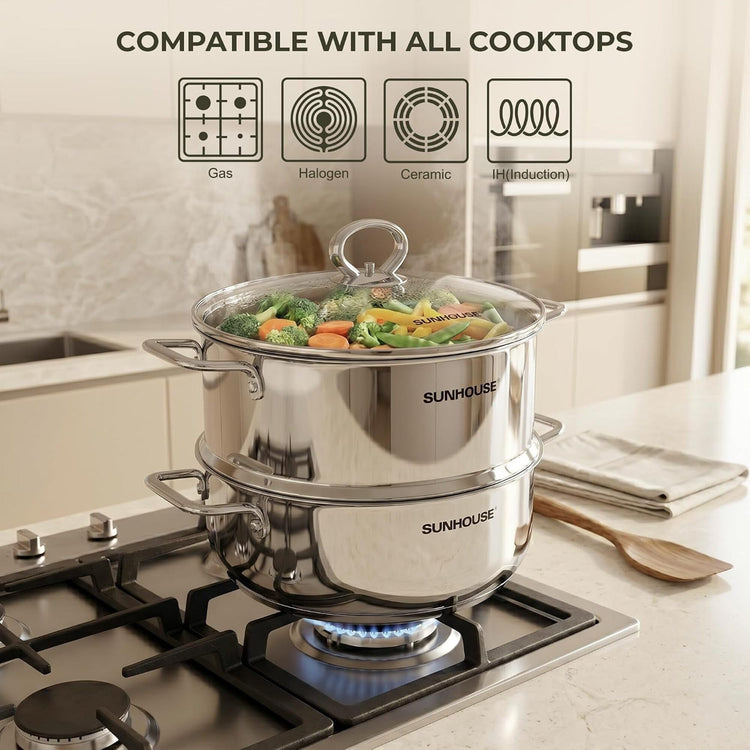 2 Tier Stainless Steel Steamer Pots