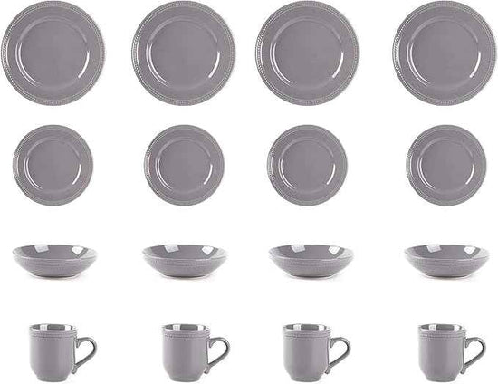 Pearl Dots Stoneware Dinnerware (16pc Set, Grey)