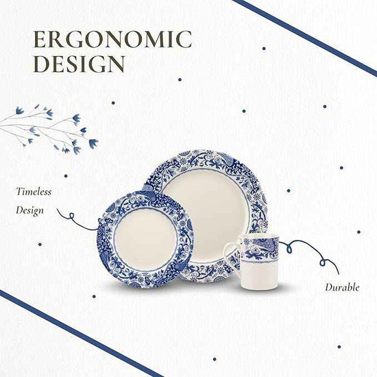 Spode Blue Italian Brocato 12 Piece Dinnerware Set | Service for 4 | Dinner Plate, Salad Plate, and Mug | Made of Fine Earthenware | Microwave and Dishwasher Safe