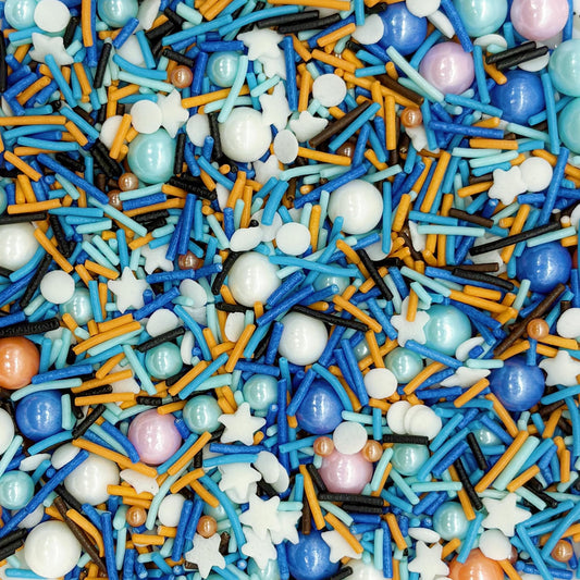 Blue & Orange & White Sprinkles Candy Mix Size Edible Pearls Cake Decorations Cupcake Toppers Cookie Decorating Perfect for Wedding Party Valentine Halloween Christmas Supplies 4.58OZ (4.58 Ounce)